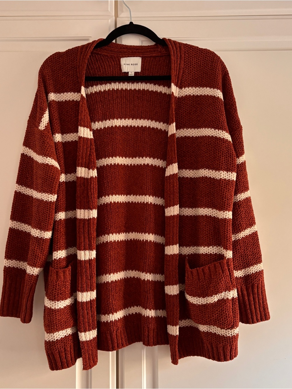 Pink Rose Rust and Cream Striped Open-Front Cardigan